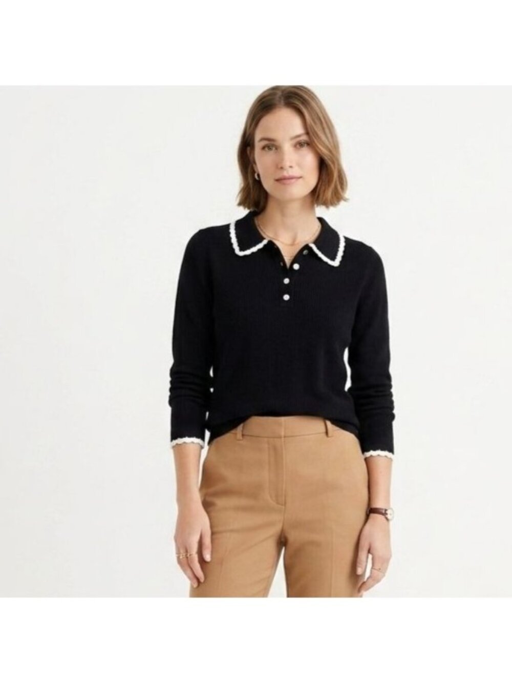 CeCe Black Pullover Knit Sweater Peter Pan Collar Long Sleeve Women Size S NEW - Picture 1 of 15